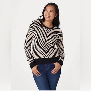 Bishop + Young Wild At Heart Jacquard Sweater Black Animal.NWT Size Large